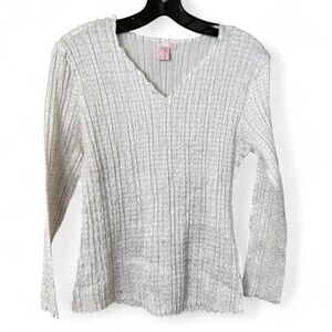 Sz M Y2K Vintage Pearlescent Satin Long Sleeve Crinkle Top